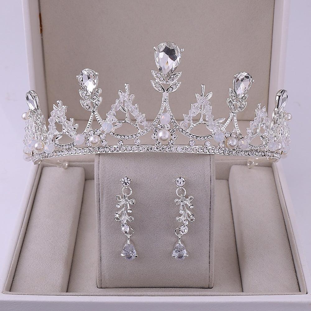 Korean Style Bridal Crown Earring Set - Nioor