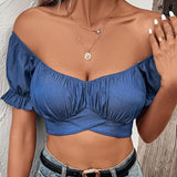 Solid Color Lace-up Cropped Top - Nioor