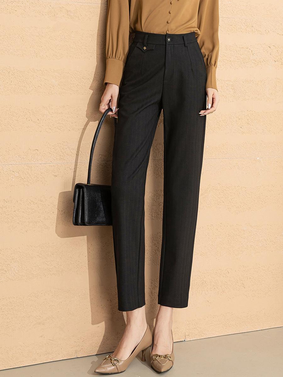 Women's Fashionable High Waist Straight Drape Nine-Point Pants - Nioor