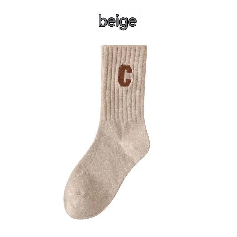 Brown Socks Women's Long Cotton Letters - Nioor