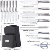 Kitchen Knife Set. LapEasy 15 Piece Knife Sets With Block Chef Knife Stainless Steel Hollow Handle Cutlery With Manual Sharpener - Nioor