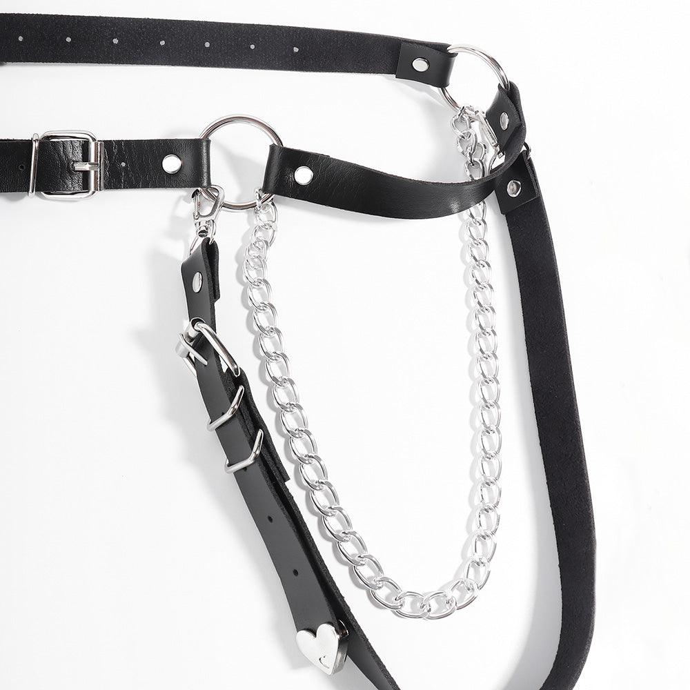 Punk Darkwind Women's Belt Leather Functional Chain Love Belt Sexy Uniform Suspenders Harness Accessories - Nioor