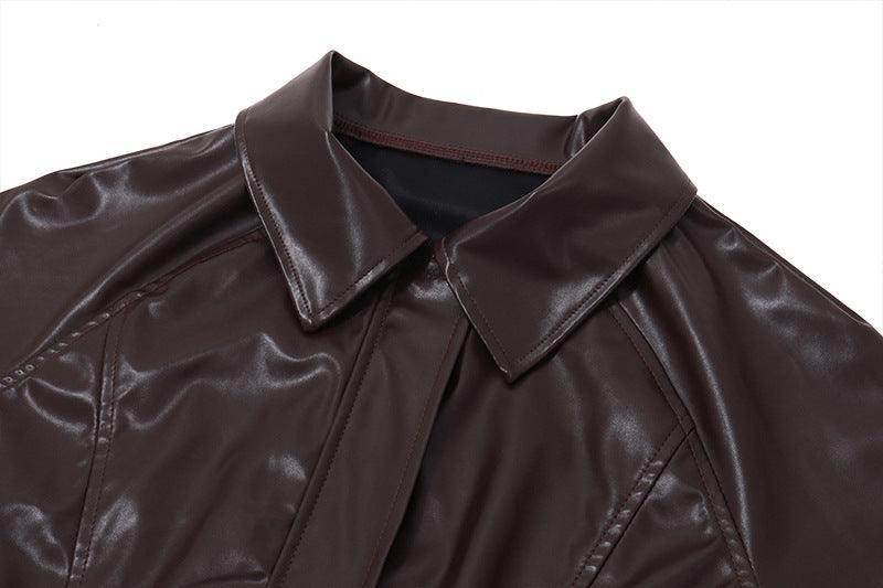 Elegant Retro Zipper PU Leather American Casual Jacket Coat - Nioor