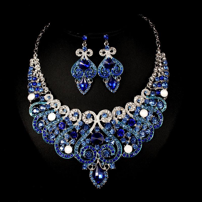 Fast selling explosion, Middle East, Europe and America, colorful exaggerated bride necklace, earring set, alloy color plating - Nioor