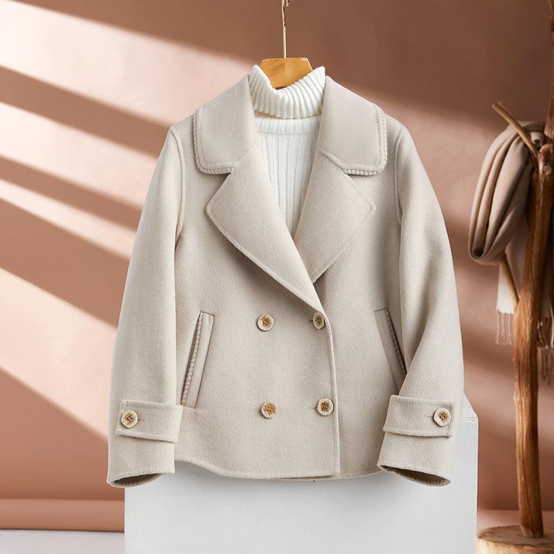 Suit Collar Double Breasted Woolen Coat For Women - Nioor