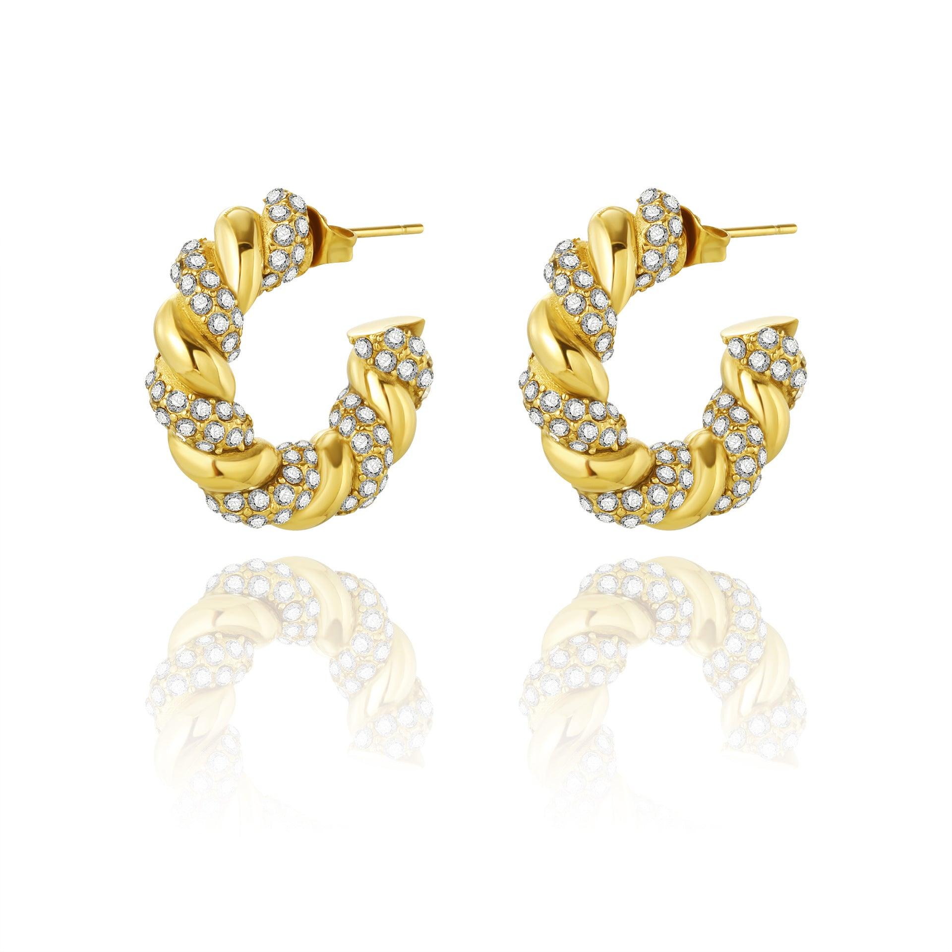 High-grade Titanium Steel Gold-plated Hollow Crescent Earrings - Nioor