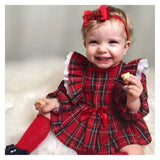 Cute Bow Girl Baby Lace Trim Red Plaid Small Suit