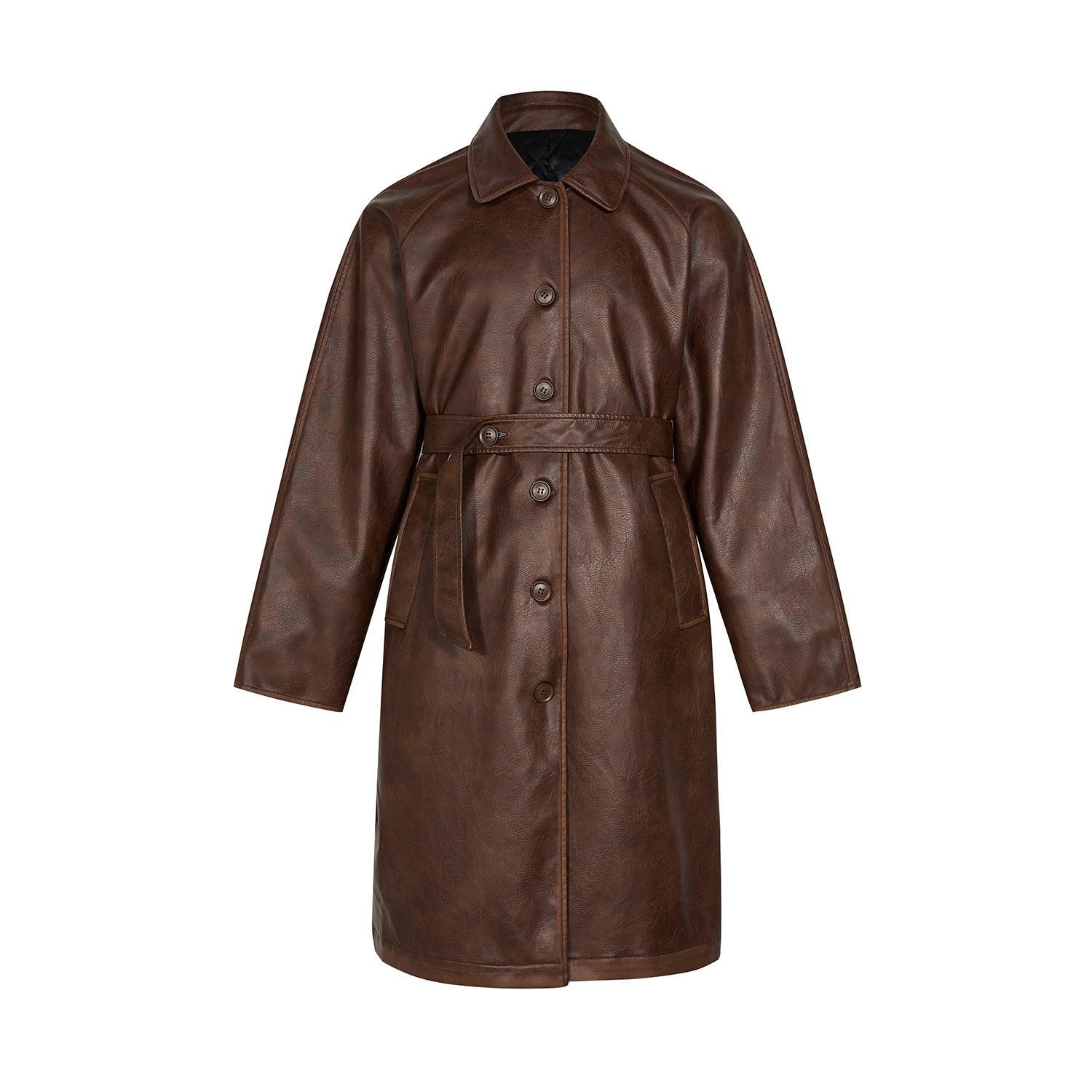 Leather Mid-length Trench Coat Men And Women - Nioor