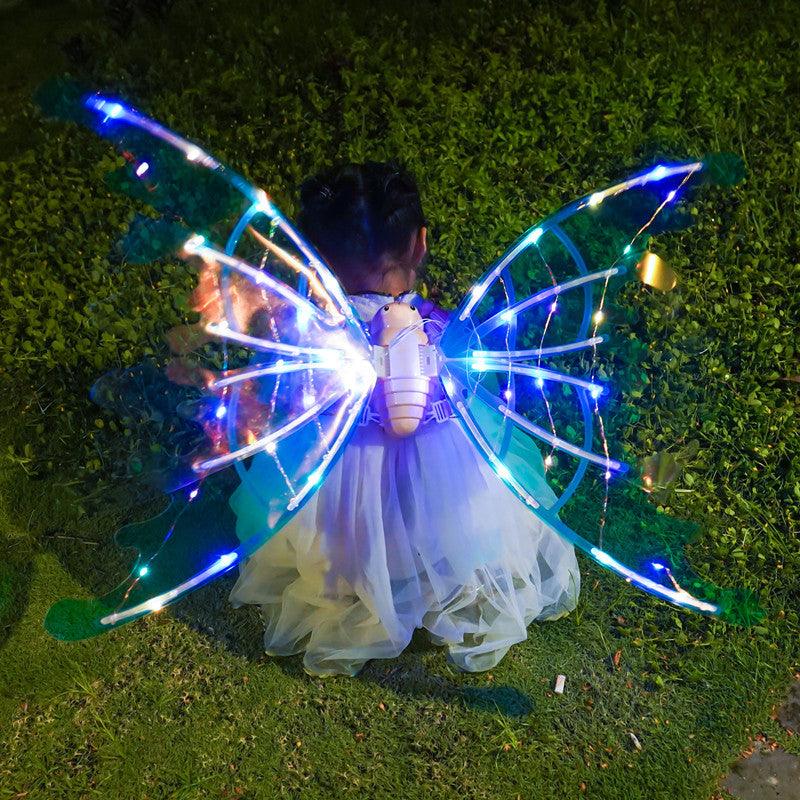 Girls Electrical Butterfly Wings With Lights Glowing Shiny Dress Up Moving Fairy Wings For Birthday Wedding Christmas Halloween - Nioor