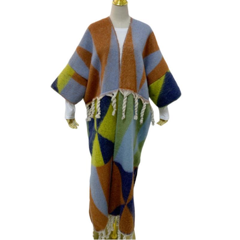 RETRO Geometric Double-sided Color Matching Robe For Women - Nioor