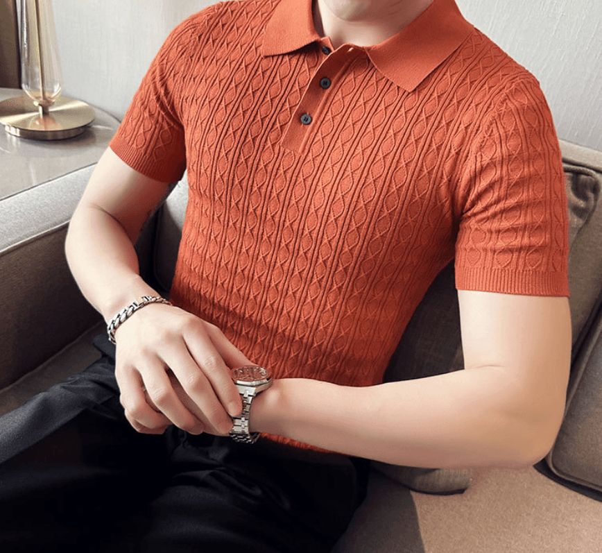 Men's New Young Business Jacquard Knitted Short-sleeved T-shirt - Nioor