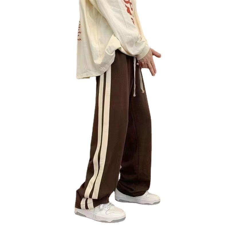 Brown American Retro Casual Pants Women's High Street Drawstring Velvet Padded Loose - Nioor