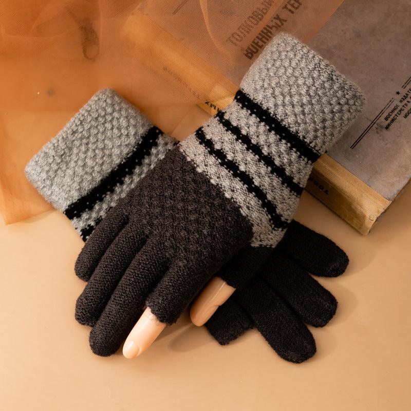 Fleece-lined Knitting Wool Cold-proof Gloves - Nioor