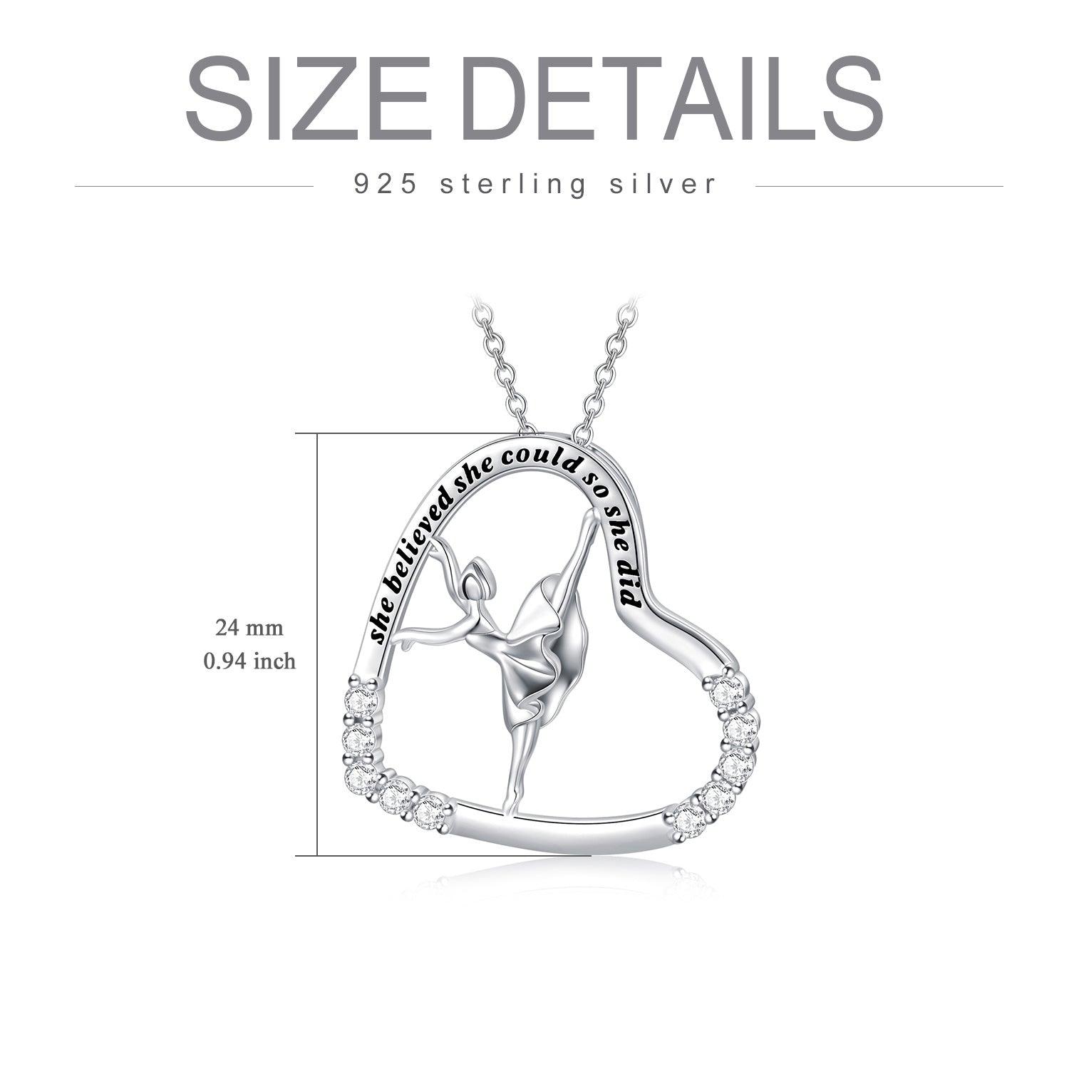 925 Sterling Silver Heart Ballerina Dancer Ballet Dance Pendant Necklace Dance Jewelry Gifts for Women - Nioor