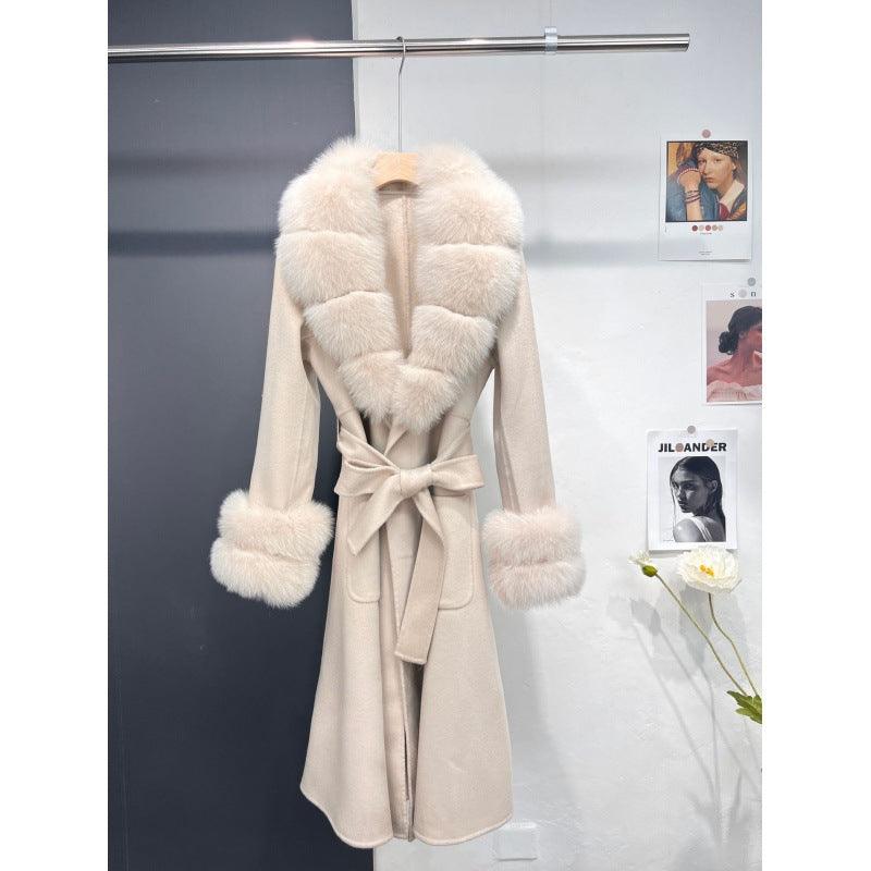 Women's Fur Collar Reversible Woolen Coat Long - Nioor