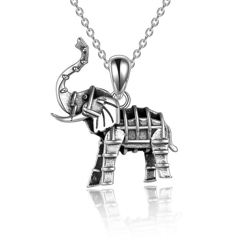 Sterling Silver Oxidized Elephant Pendant Necklace for Women and Men - Nioor