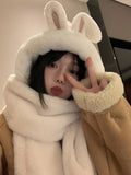 White Bunny Ears Hat And Scarf All In One - Nioor