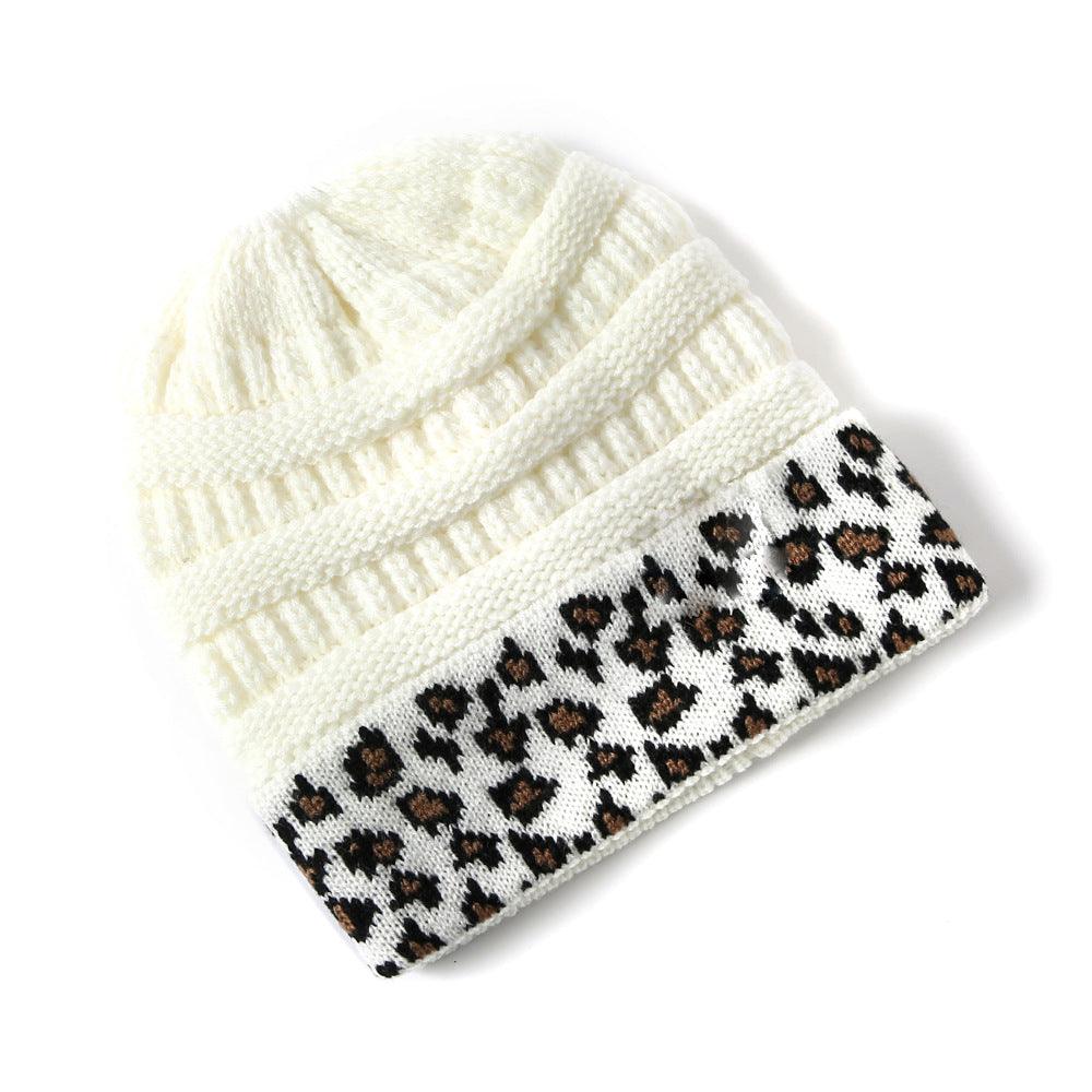 Beanie Women's Warm Leopard Print Knitted Hat Winter - Nioor