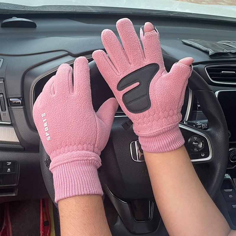 Outdoor Ski Riding Gloves Winter Polar Fleece Flip Cover Winter Gloves Men And Women Plus Velvet Thickened Warm Touch Screen Gloves - Nioor