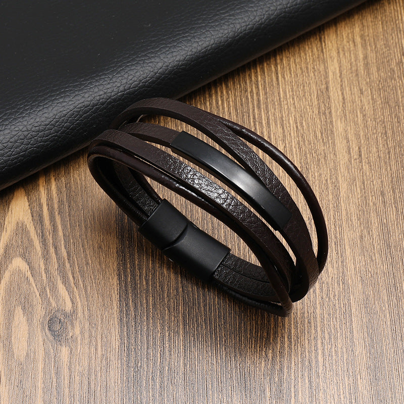 Men's Multi-layer Magnetic Buckle Leather Bracelet Weave Vintage Leather Bracelet