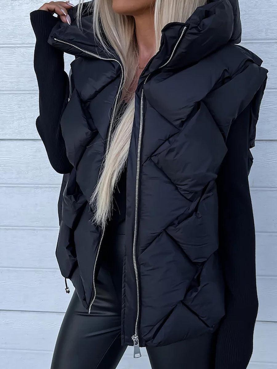 Solid Color Hooded Vest Leisure Warm Zipper Coat - Nioor