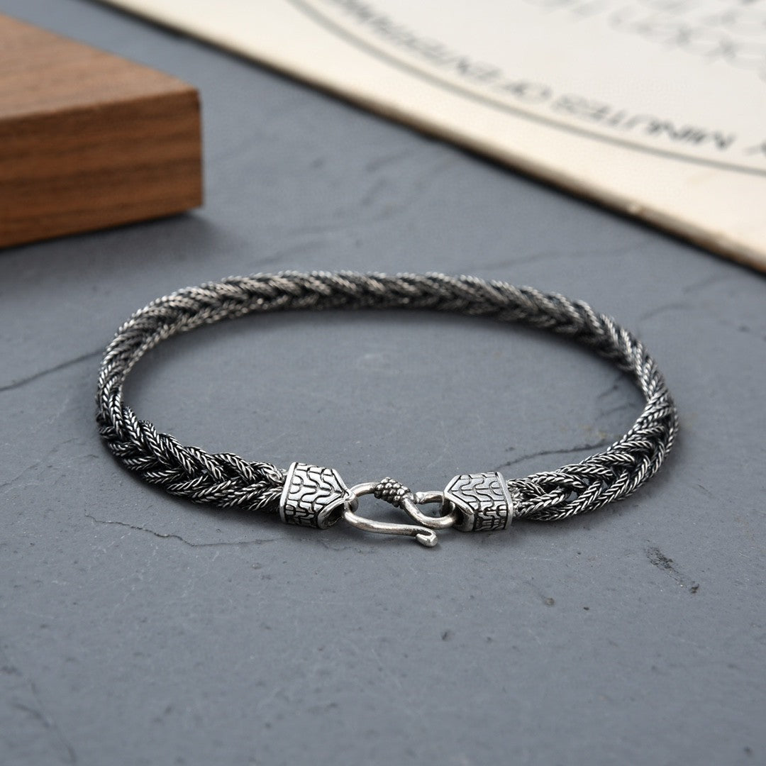 New 925 Silver Hand Weaving Bracelet Men