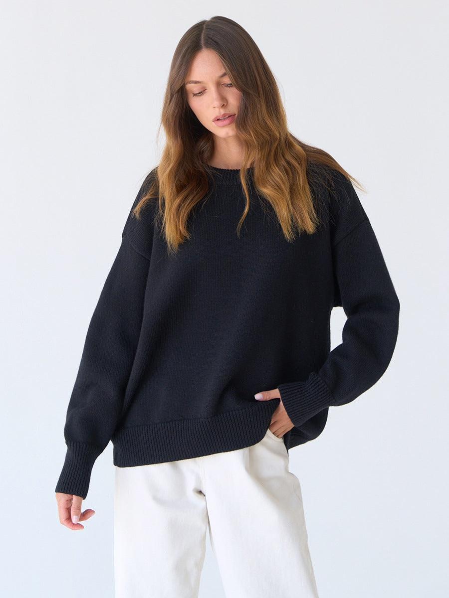 Temperament Commute Versatile Casual Round Neck Knitted Sweater - Nioor