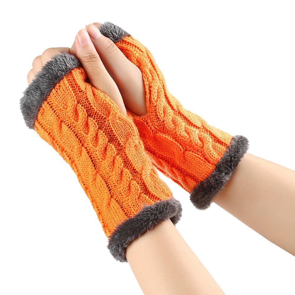 Winter Plush Gloves Twist Knitted Fingerless Fleece Gloves Women Warm Thickened Woolen Gloves - Nioor