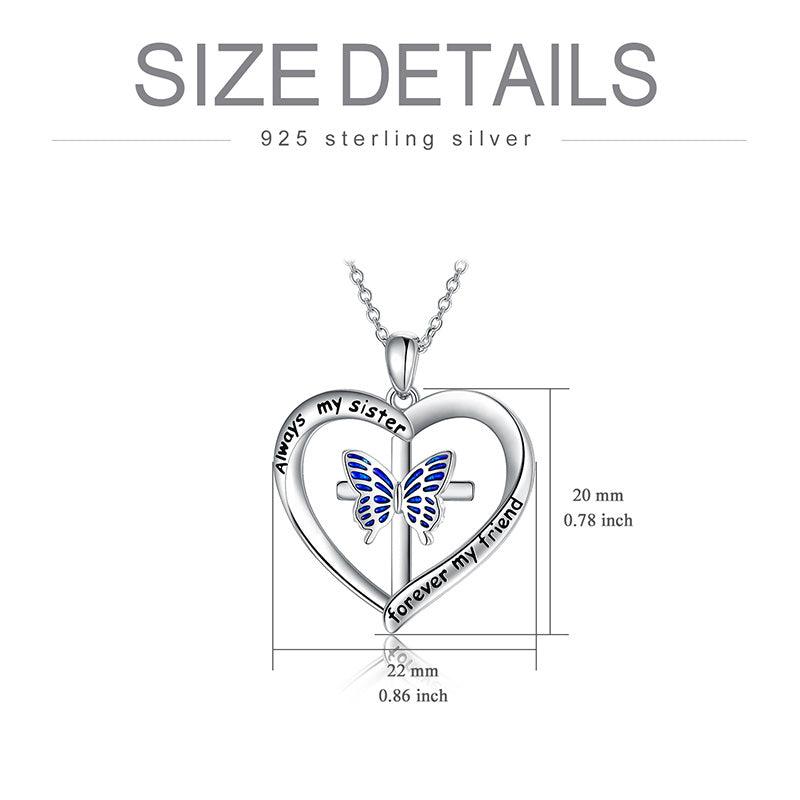 Butterfly Heart Pendant Necklace in White Gold Plated Sterling Silver - Nioor