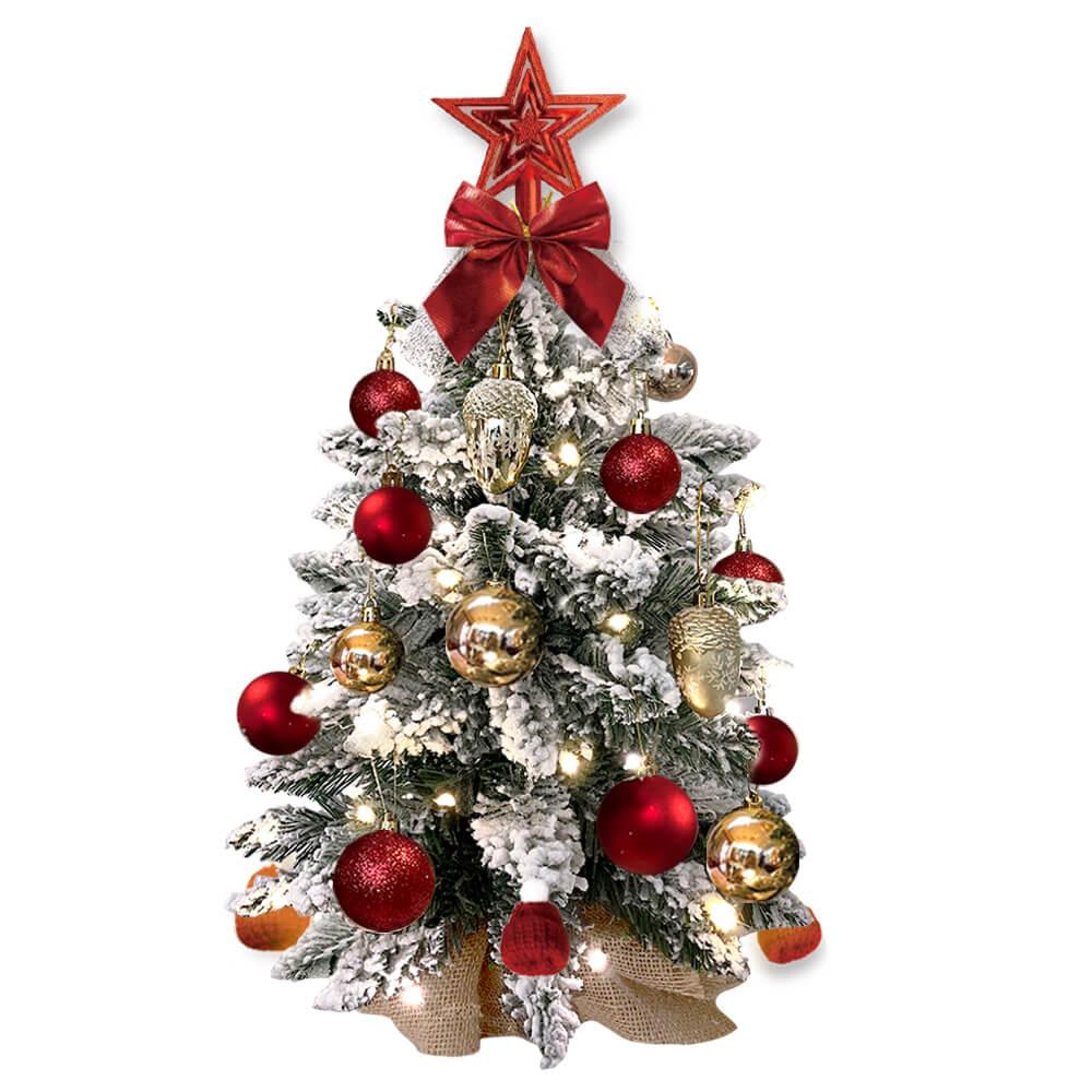 2ft Mini Christmas Tree With Light Artificial Small Tabletop Christmas Decoration With Flocked Snow, Exquisite Decor & Xmas Ornaments For Table Top For Home & Office - Nioor