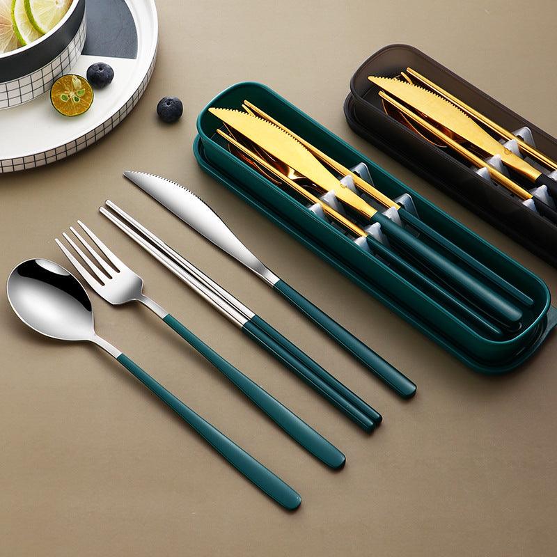 304 Dinnerware Set Flatware Kitchen Accessories Camping Travel Sets Gold Knife Fork Spoon Portable Cutlery Sets With Case - Nioor
