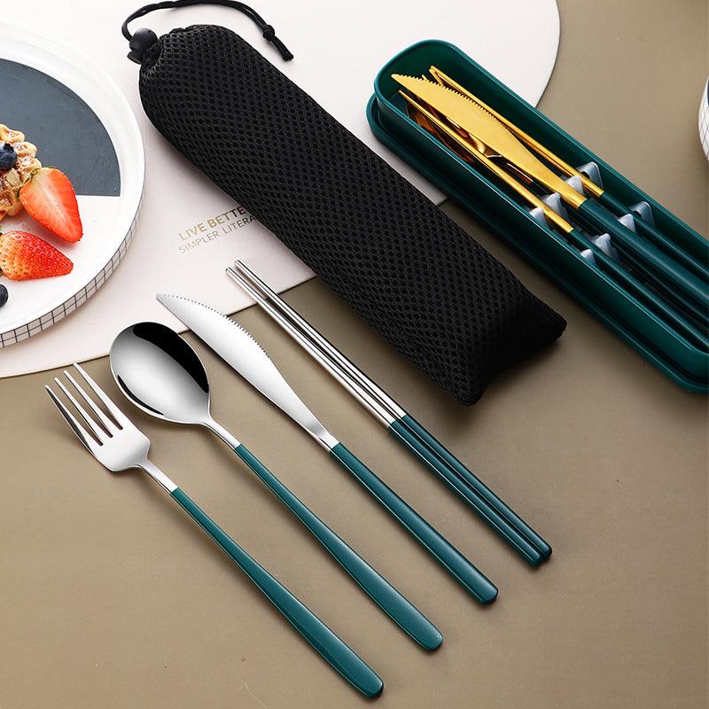 304 Dinnerware Set Flatware Kitchen Accessories Camping Travel Sets Gold Knife Fork Spoon Portable Cutlery Sets With Case - Nioor