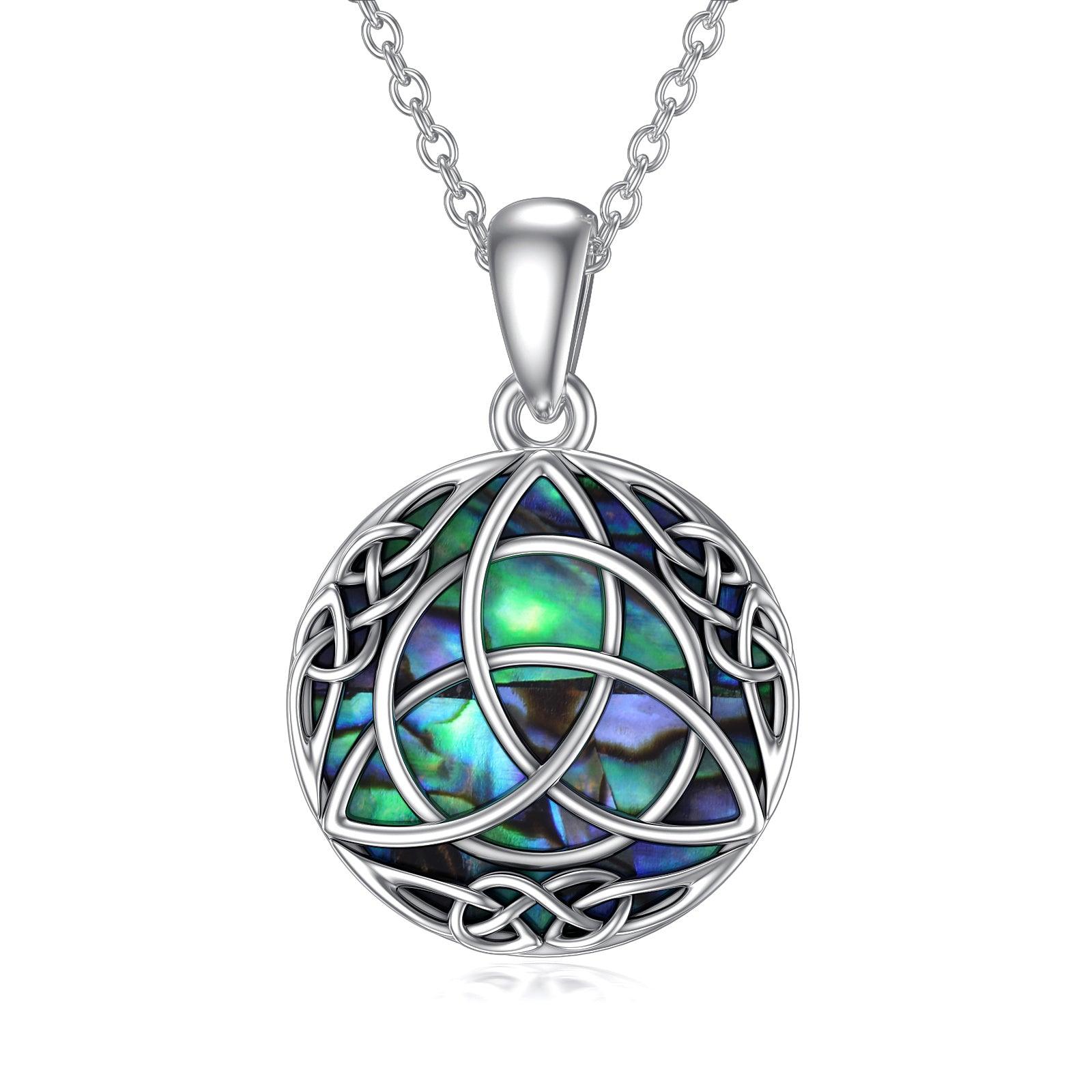 Vintage Sterling Silver Trinity Celtic Knot Lucky Necklace With Simulated Abalone Shell - Nioor