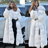 Women's Long Style White Long Fur Coat - Nioor