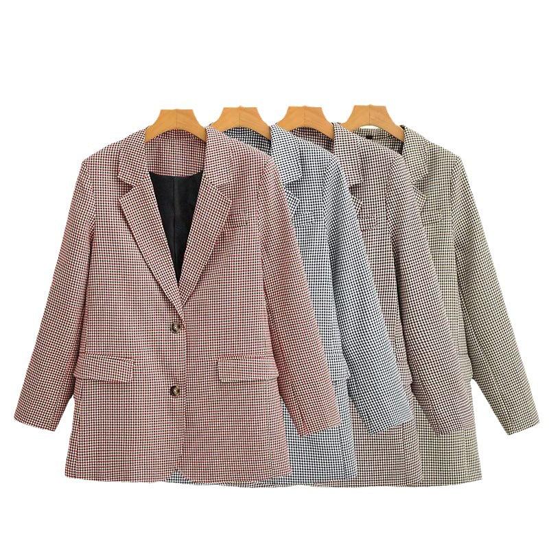 Suit Collar Plaid Casual Long Sleeve Coat - Nioor