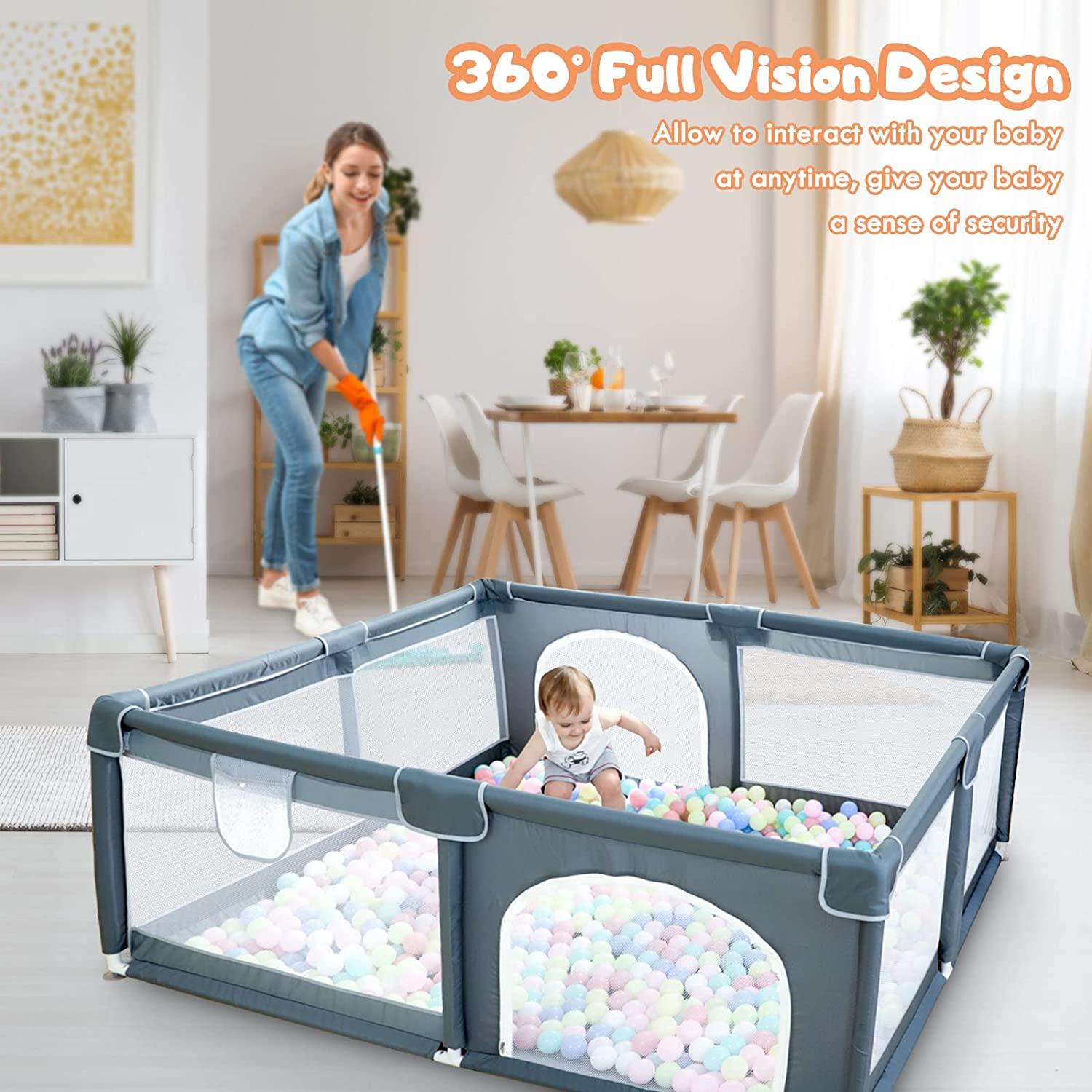 Large Baby Playpen79x71, Extra Large Play Pen For Babies And Toddlers, Play Yard With Gate, Baby Fence With Breathable Mesh, Safety Indoor & Outdoor Activity Center Grey - Nioor