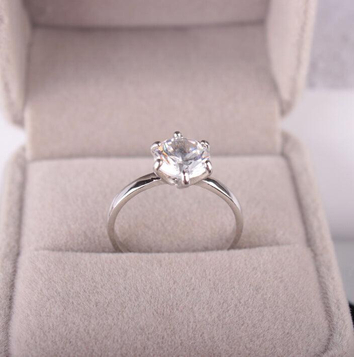 Plated 925 Silver Six-Prong Zirconia Ring High-Diamond Wedding Couple Accessories Engagement Ring - Nioor