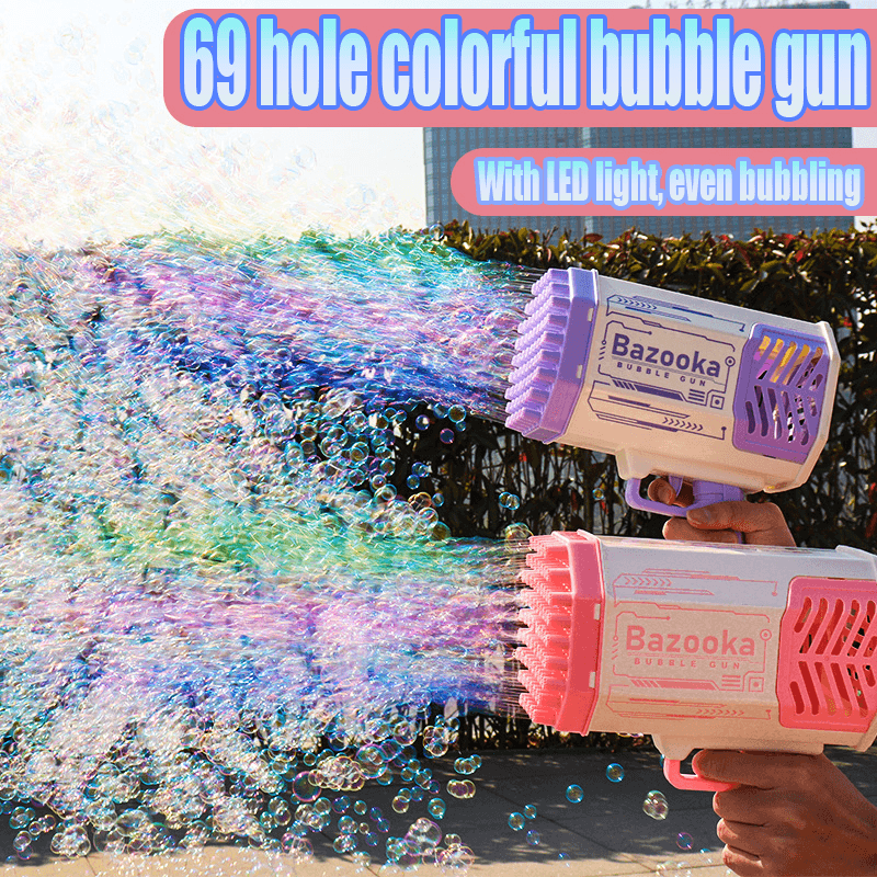 Bubble Gun Rocket 69 Holes Soap Bubbles Machine Gun Shape Automatic Blower With Light Toys For Kids Pomperos - Nioor