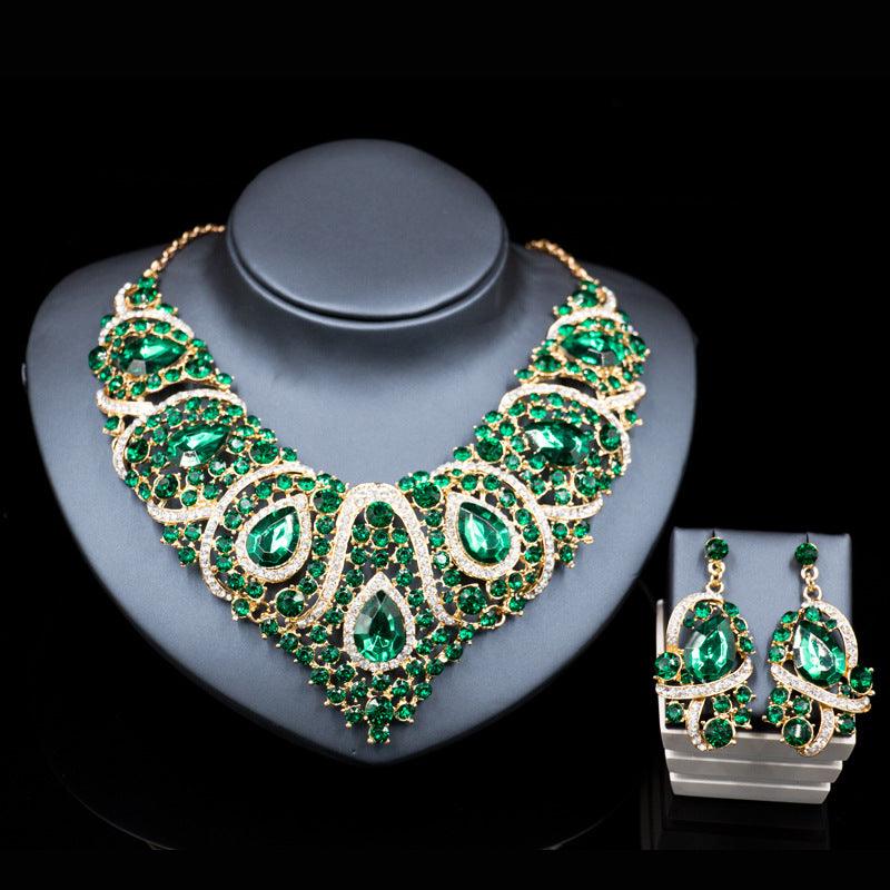 Fast selling explosion, Middle East, Europe and America, colorful exaggerated bride necklace, earring set, alloy color plating - Nioor