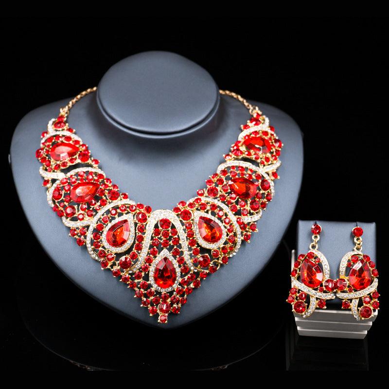 Fast selling explosion, Middle East, Europe and America, colorful exaggerated bride necklace, earring set, alloy color plating - Nioor