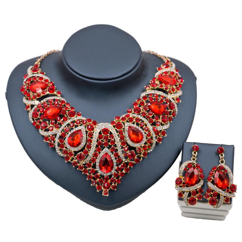 Fast selling explosion, Middle East, Europe and America, colorful exaggerated bride necklace, earring set, alloy color plating - Nioor