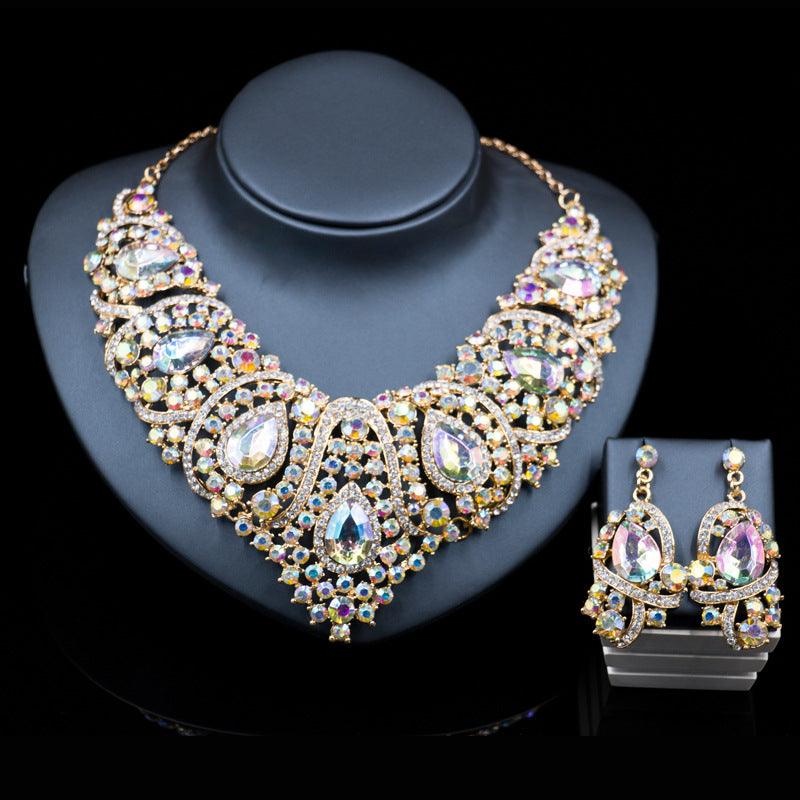 Fast selling explosion, Middle East, Europe and America, colorful exaggerated bride necklace, earring set, alloy color plating - Nioor