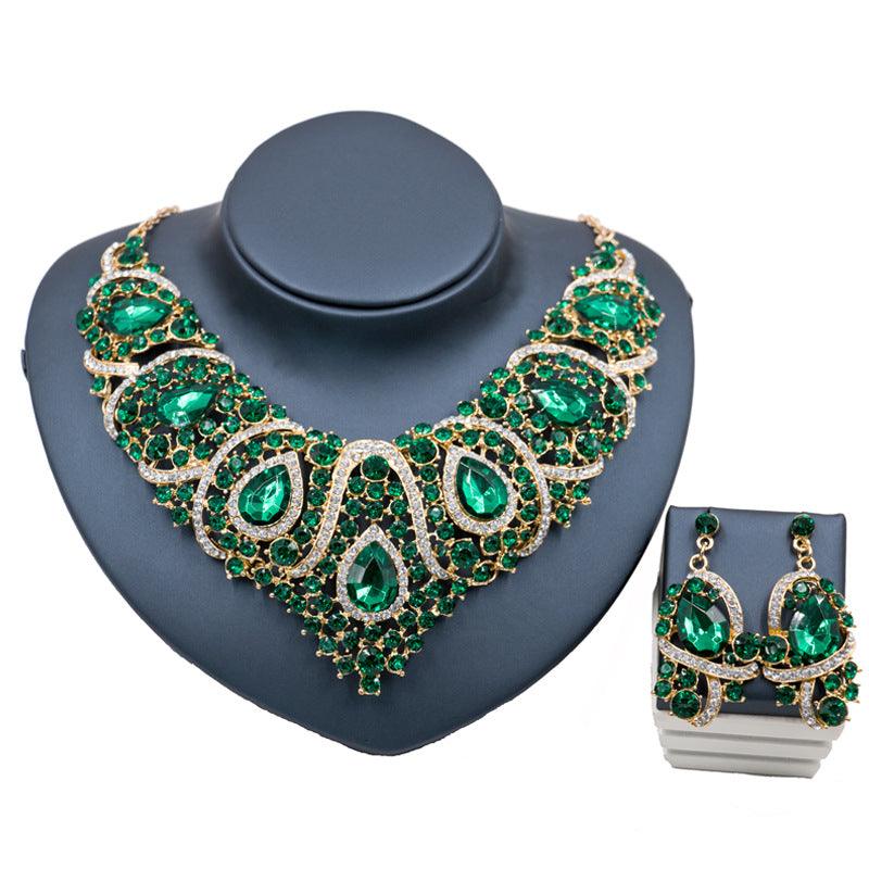 Fast selling explosion, Middle East, Europe and America, colorful exaggerated bride necklace, earring set, alloy color plating - Nioor