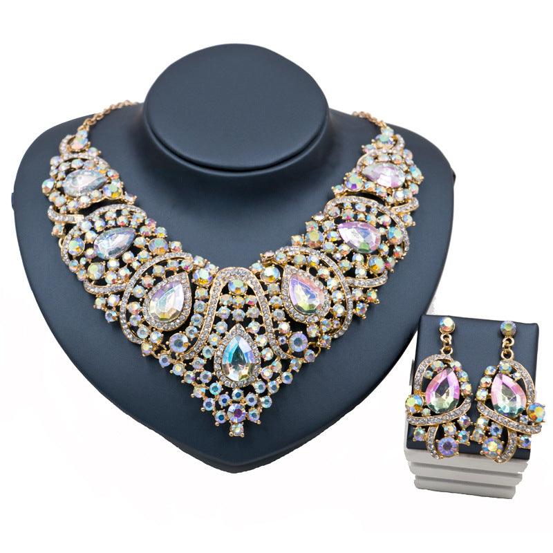 Fast selling explosion, Middle East, Europe and America, colorful exaggerated bride necklace, earring set, alloy color plating - Nioor