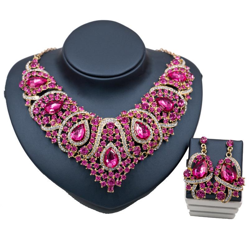 Fast selling explosion, Middle East, Europe and America, colorful exaggerated bride necklace, earring set, alloy color plating - Nioor