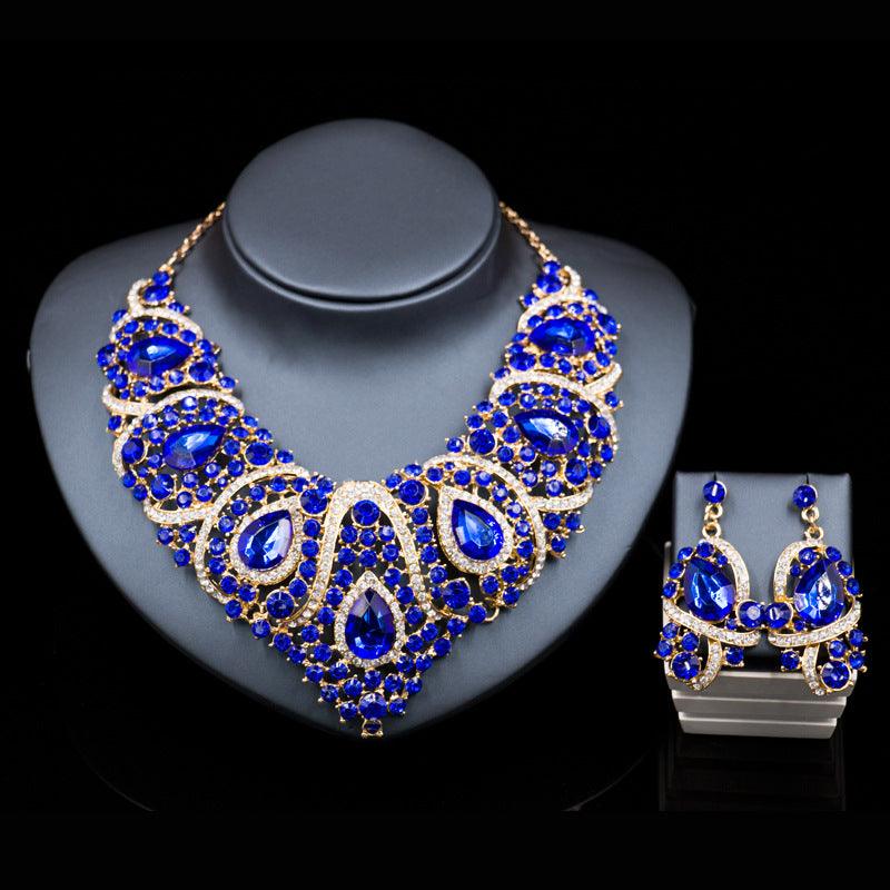 Fast selling explosion, Middle East, Europe and America, colorful exaggerated bride necklace, earring set, alloy color plating - Nioor