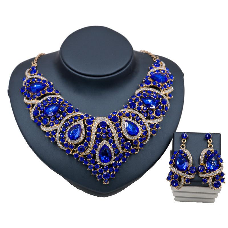 Fast selling explosion, Middle East, Europe and America, colorful exaggerated bride necklace, earring set, alloy color plating - Nioor