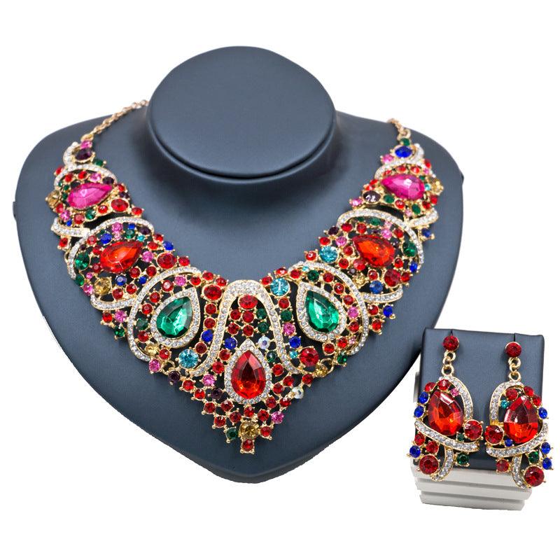 Fast selling explosion, Middle East, Europe and America, colorful exaggerated bride necklace, earring set, alloy color plating - Nioor