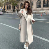 Women's Fashion Loose Lace-up Solid Color Wool Coat - Nioor