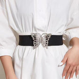 Fashion Women's Butterfly Belt Elastic Elastic Buckle Waist Seal Decorative Shirt Dress Waist Trim - Nioor